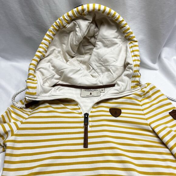 Wanakome Women's Zip Up Hooded Sweatshirt Medium Striped Modal Blend - Picture 2 of 10